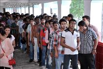 Students standing in queue 
